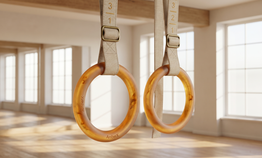 AMBERX™ | Eco-Luxury Suspension Training Rings with Dark Cognac Amber &amp; Hemp Straps